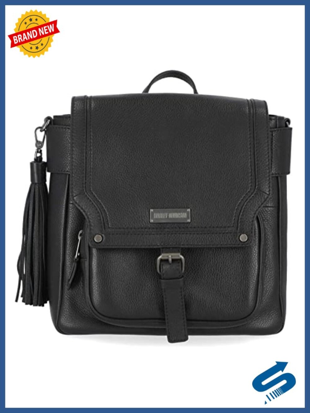 Genuine Leather Flap Backpack with Tassel Magnetic Snap Closure